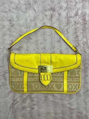 XOXO Yellow Crocodile-Embossed Logo Print Shoulder Bag with Studded Buckle